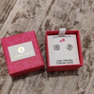 New! Addison Blvd Silver Cubic Zirconia Stud Earrings